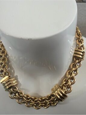 Layered Gold Chain Link Necklace with Ribbed Accent Beads